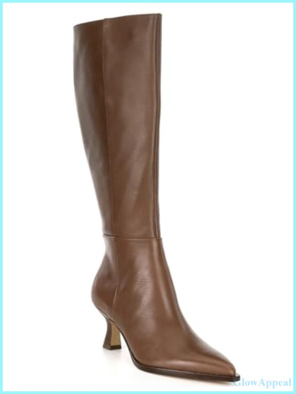 Kitten Heel Knee High Boots Pointed Toe Side Zip Faux Leather